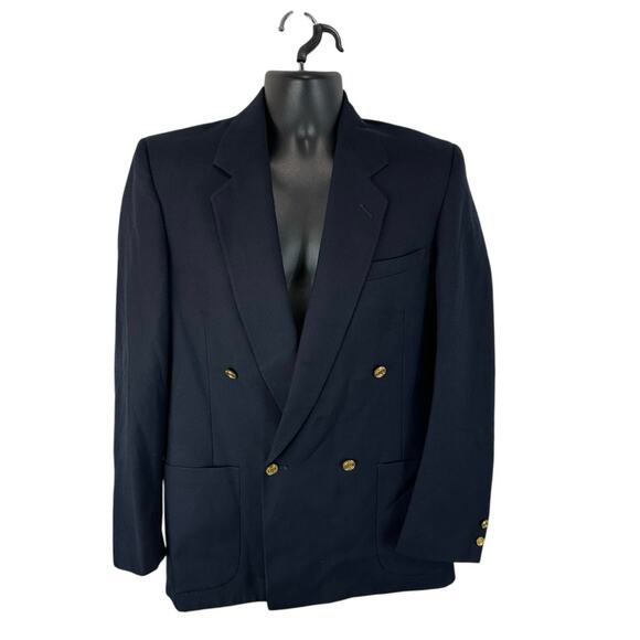 Pierre Cardin Double Breasted Blazer Navy Gold Buttons Size 38L Formal Office - Picture 1 of 11